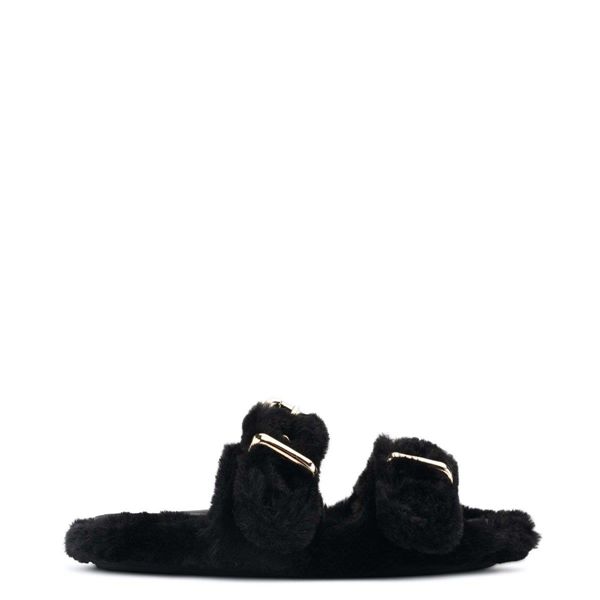 Nine West Plush Cozy Flat Black Slippers | South Africa 73B47-1I29
